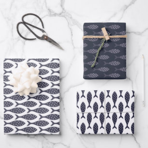 Poisson Motif Bleu Blanc Feuilles de papier à enve
