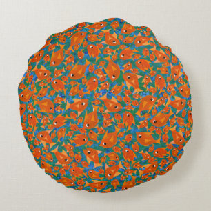 Poisson orange sur Coussin vert et bleu rond