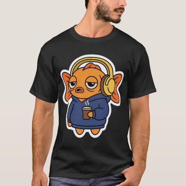 Poisson rouge endormi avec café – T-shirt drôle ép (Devant)