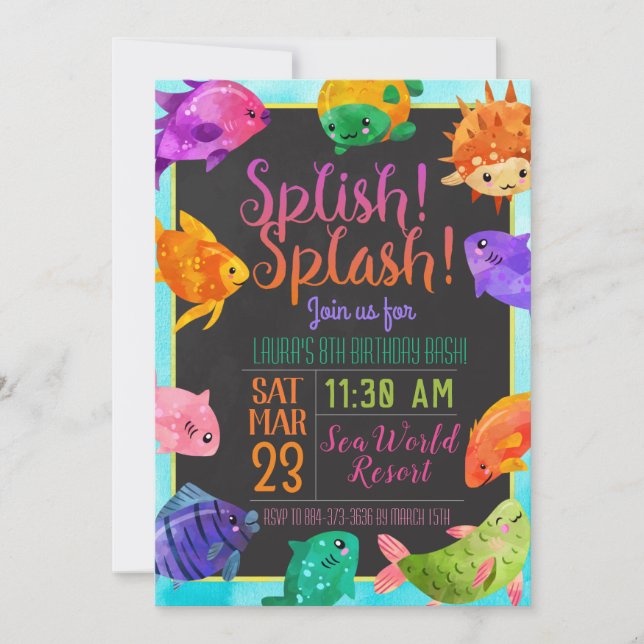 Poisson Splish Splash Anniversaire Invitation Bash (Devant)