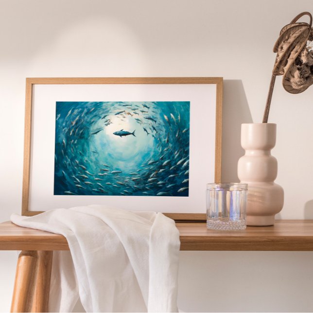 Poisson Tornado peinture à l'huile Impression numé (Dive into an underwater world with this mesmerizing oil painting capturing the of a fish tornado.)