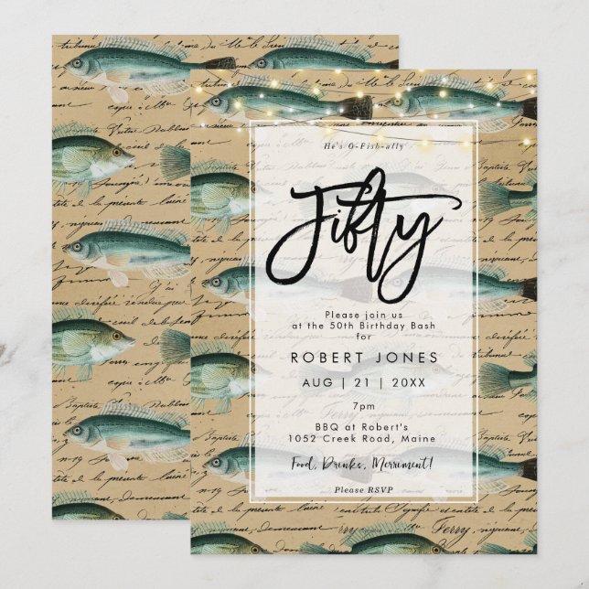 Poisson vintage 50e anniversaire invitation (Devant / Derrière)