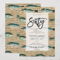 Poisson vintage 60e anniversaire invitation