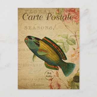 Poisson Vintage moderne collage art Carte postale