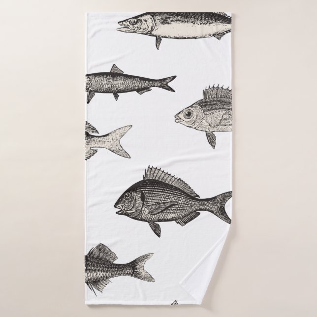 Poisson vintage sans sourire patternvintage, poiss (Serviette de bain)
