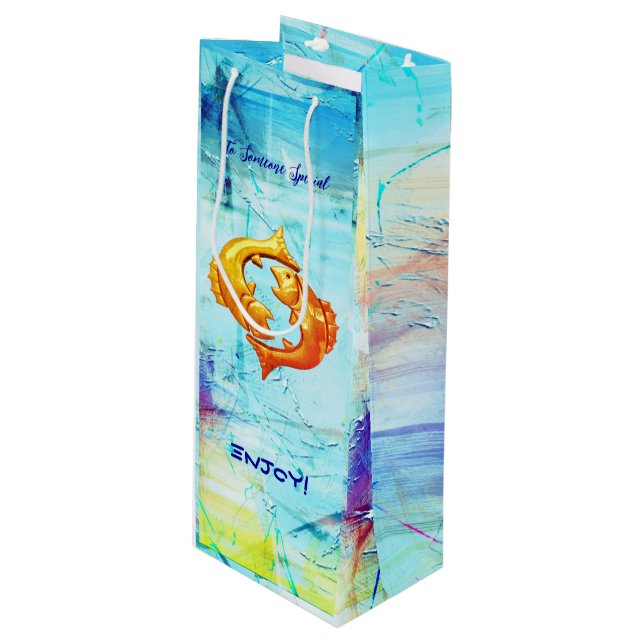 Poissons Anniversaire Vin Sac Cadeau (Devant Angle)