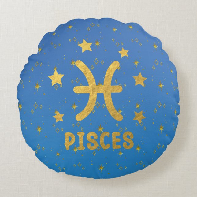 Poissons Coussin rond bleu et or Zodiac (Devant)