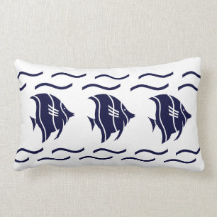 poissons et vagues de bleu marine sur un COUSSIN