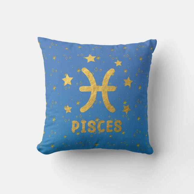 Poissons Oreiller bleu Zodiac et or (Recto)