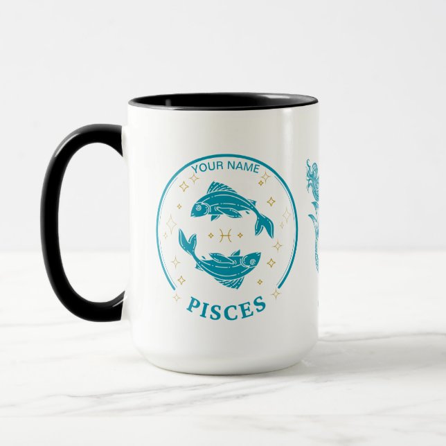 Poissons personnalisés Zodiac 15 oz de café Mug (Gauche)