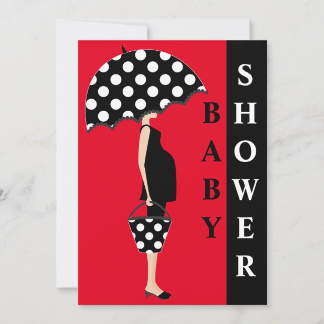 Poka Dot Baby Shower Invitations {Red} (Devant)