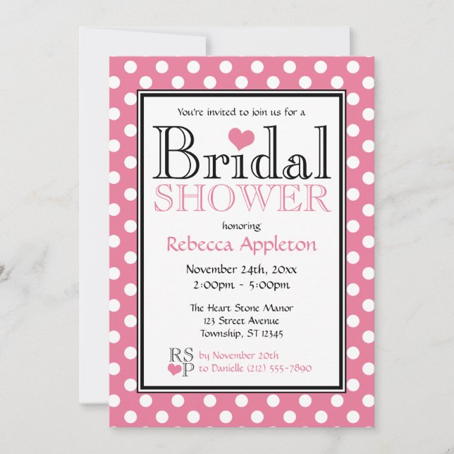 Poka Dot rose Coeur nuptiale Invitations (Devant)
