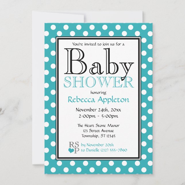 Poka Dot Turquoise Baby Shower Invitations (Devant)
