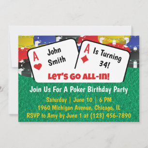 Poker Aces Anniversaire Fête Invitation