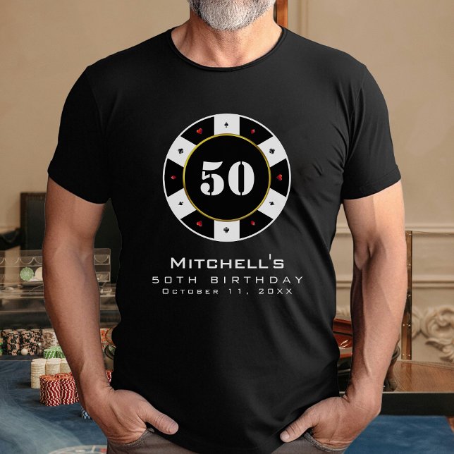 Poker Chip 50e Anniversaire Fête T-Shirt noir (Poker Chip 50th Birthday Party Black T-Shirt
)