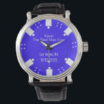 Poker Chip Casino thème Meilleur homme montre cade<br><div class="desc">Las Vegas casino jeu thème mariage meilleur homme / groomsman montre cadeau fait dans une puce de poker bleu et blanc à l'aspect visage cadran. Personnalisez tous les champs de texte en fonction de vos besoins mariages. Des produits correspondants sont disponibles.</div>