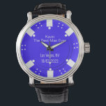 Poker Chip Casino thème Meilleur homme montre cade<br><div class="desc">Las Vegas casino jeu thème mariage meilleur homme / groomsman montre cadeau fait dans une puce de poker bleu et blanc à l'aspect visage cadran. Personnalisez tous les champs de texte en fonction de vos besoins mariages. Des produits correspondants sont disponibles.</div>