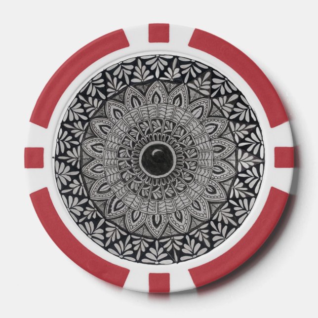 Poker Conception de mandala monochrome sur jetons de pok (Recto)