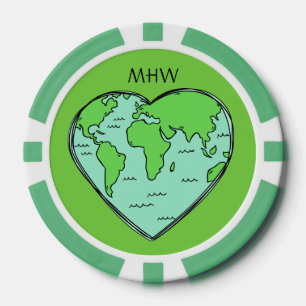 Poker Earth Love personnalisées monogramme et jetons de