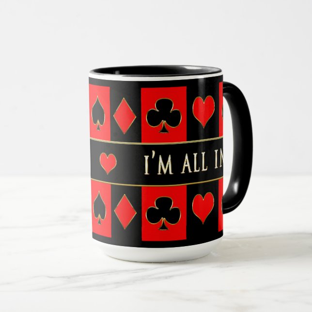 POKER MUG - I'm All In - Red/Black/Gold (Devant droit)