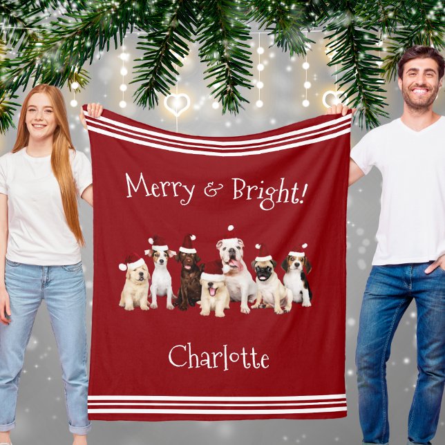 Polaire Amoureux de les chiens Rouge couverture de Noël av (Cute Dogs Red Christmas Blanket With Name)