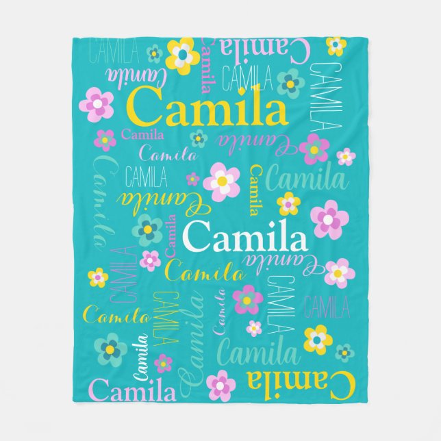 Polaire Aqua jaune filles nom Camila florale couverture (Devant)