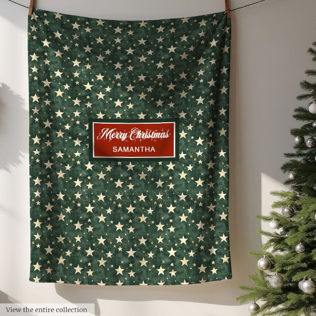 Polaire Aquarelle Deep Green Gold Stars Couverture festive (Watercolor Deep Green Gold Stars Festive Blanket)