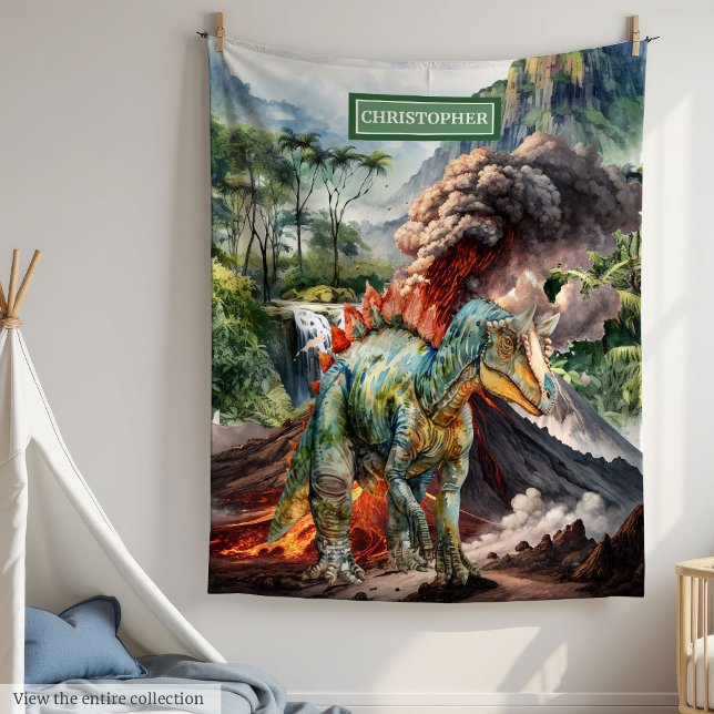 Polaire Aquarelle Dinosaure Anniversaire Couverture Person (Watercolor Dinosaur Birthday Blanket Personalized Boys)