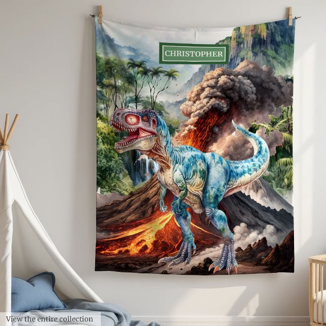 Polaire Aquarelle Dinosaure Nom personnalisé Couverture po (Watercolor Dinosaur Custom Name Blanket for Boys)