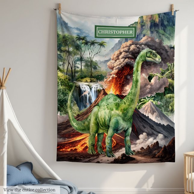 Polaire Aquarelle T-Rex Couverture Dinosaure Personnalisée (Watercolor T-Rex Dinosaur Blanket Personalized for Kids)