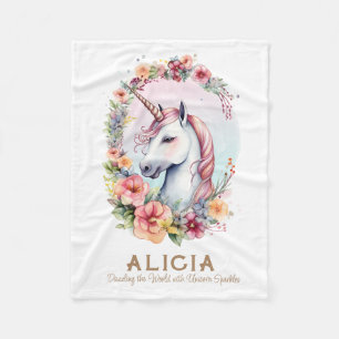 Polaire Aquarelle Unicorne et couronne florale Couverture 
