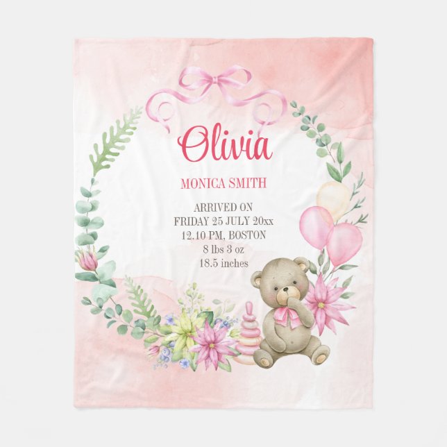Polaire Arc floral peluche ours bébé stats bébé couverture (Devant)