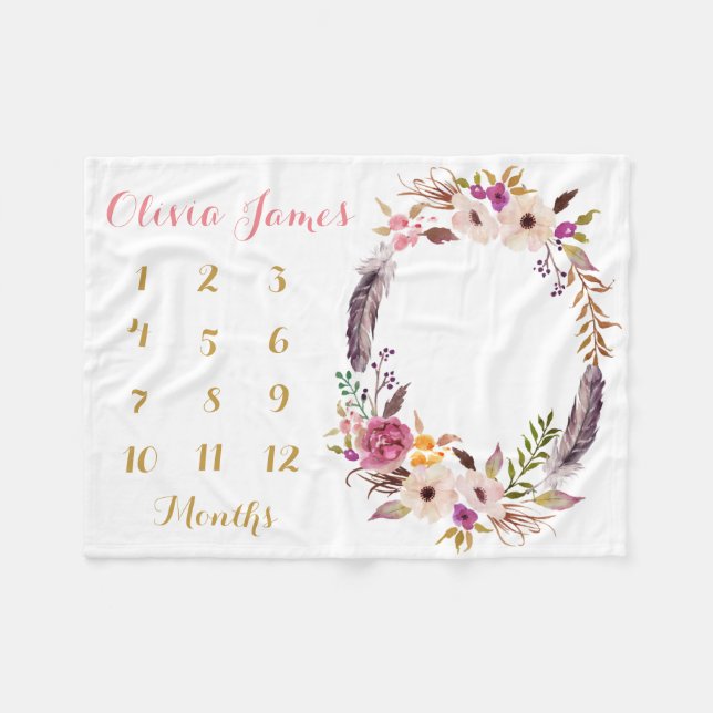 Polaire Bébé Fille Jalon mensuel couverture bébé (Devant (Horizontal))
