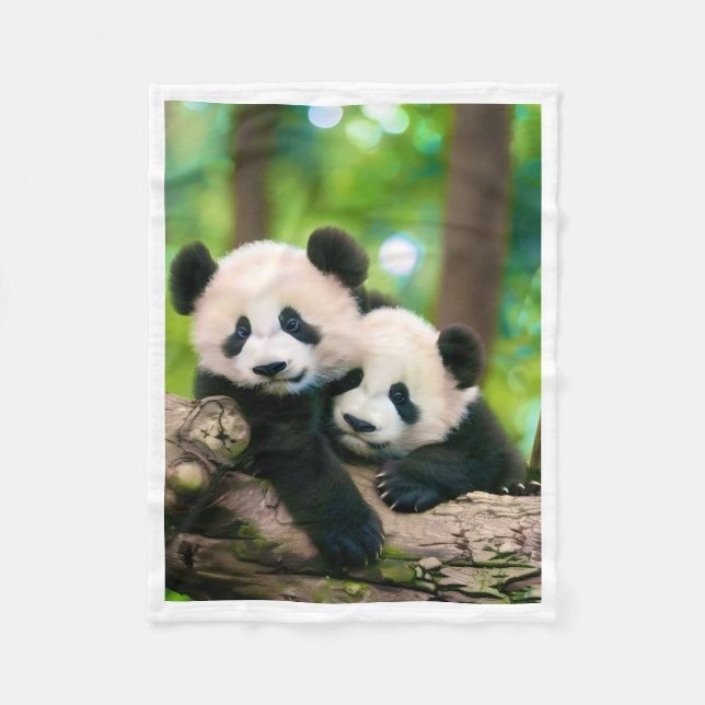 Polaire Bébés pandas mignons jouant sur couverture en lain (Devant)