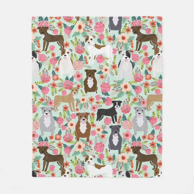 Polaire Blanche florale de Pitbull - couverture de chien,  (Devant)