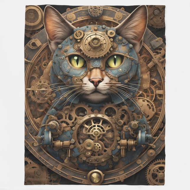 Polaire bleu steampunk cat AI art couverture (Devant)