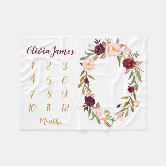 Polaire Boho Baby Girl Milestone mensuelle couverture bébé (Devant (Horizontal))