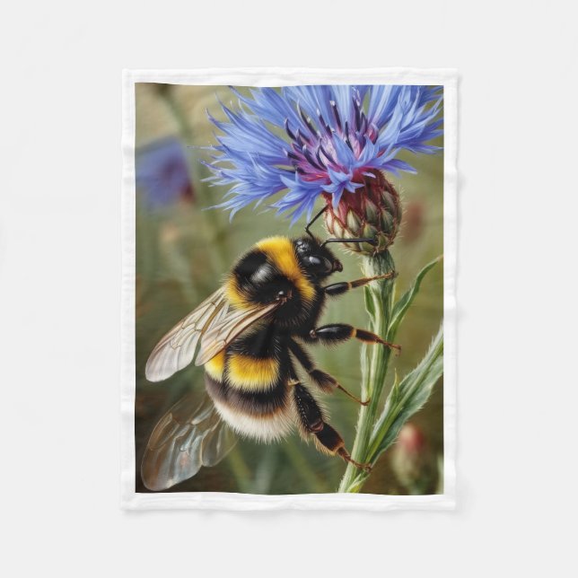 Polaire Bourdon sur couverture de fleurs bleues (Devant)