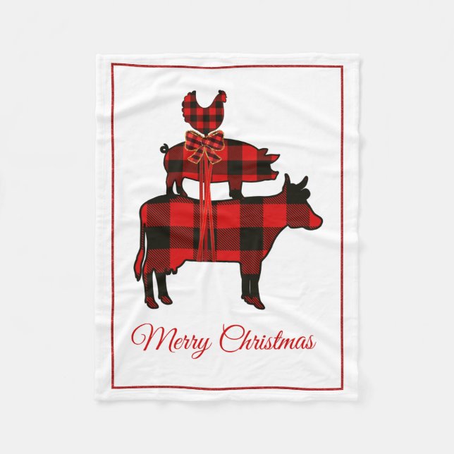 Polaire Buffalo Plaid Farm Animal Couverture de Noël (Devant)