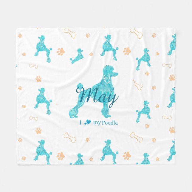Polaire Cadeau couverture silhouette de caniche bleu paste (Devant (Horizontal))