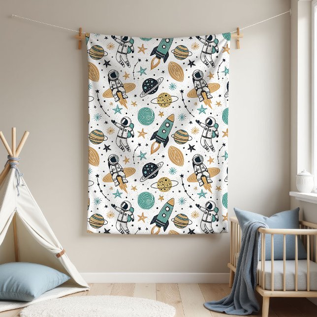 Polaire Cadeau de douche bébé garçon couverture Planètes & (Planets & Stars Blanket Baby Boy Shower Gift)