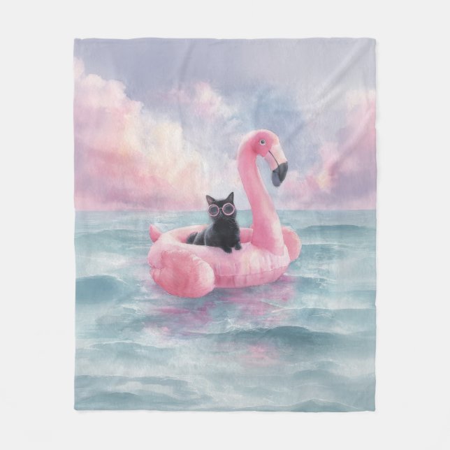 Polaire Cat noir en gros Flamant rose Cat Couverture flott (Devant)