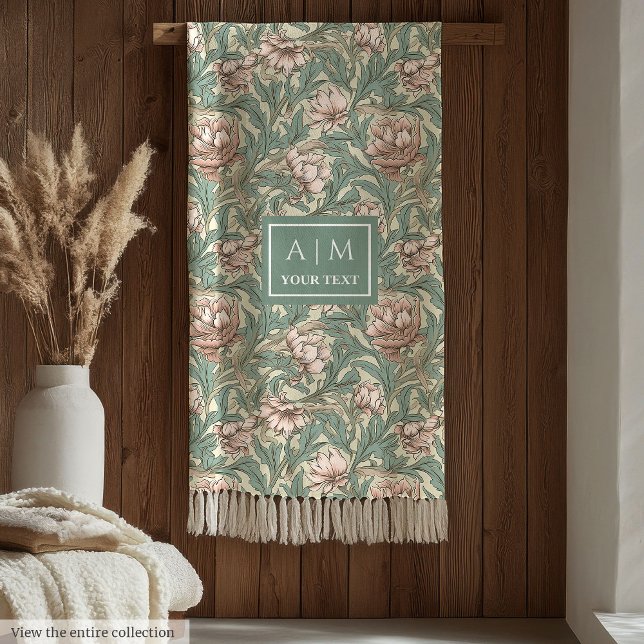 Polaire Chaleureux Morris nom personnalisé couverture flor (Warm Morris inspired custom name floral blanket)
