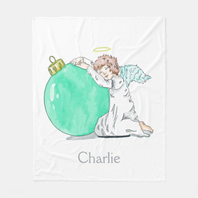 Polaire Christmas Angel nom personnalisé fleece couverture (Devant)