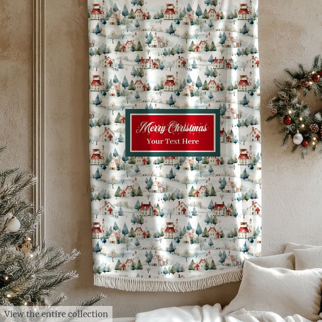 Polaire Cosy aquarelle festive couverture de village de No (Cozy watercolor festive Christmas village blanket)