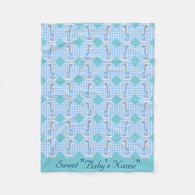 Polaire Couleur Bleue Quilt Giraffes Design Couverture en  (Devant)