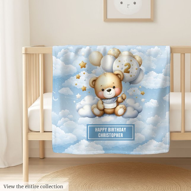 Polaire Couleur d'eau peluche d'ours couverture 2e anniver (Watercolor teddy bear blanket 2nd birthday boy)