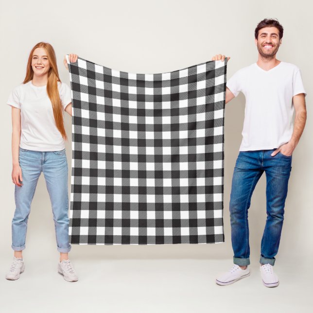 Polaire Couverture à carreaux buffle noir et blanc (En situation)