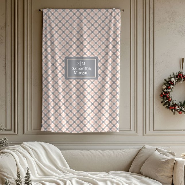 Polaire Couverture à carreaux Gris Corail Moderne Cadeau E (Coral Grey Tartan Blanket Modern Aesthetic Gift)