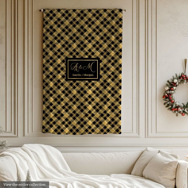 Polaire Couverture à carreaux Lux noir or idée cadeau exté (Lux Checkered Blanket Black Gold Outdoor Gift Idea)